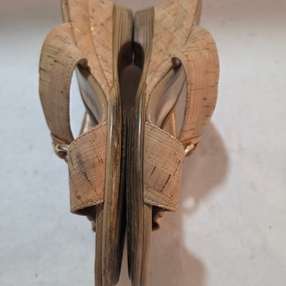 Sofft Cork Leather Gold Speckled Wedge Slip-On Sandals Coastal Boho Sz 7.5 - Picture 6 of 12